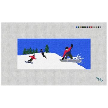 Snowboarding Needlepoint Flask Kit Stitched Preview