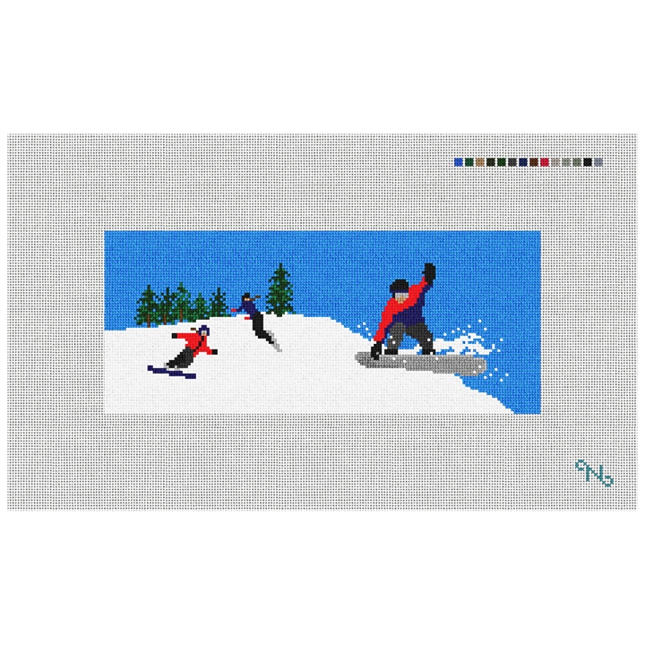 Snowboarding Needlepoint Flask Kit Stitched Preview