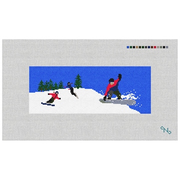 Snowboarding Needlepoint Wallet Kit Stitched Preview