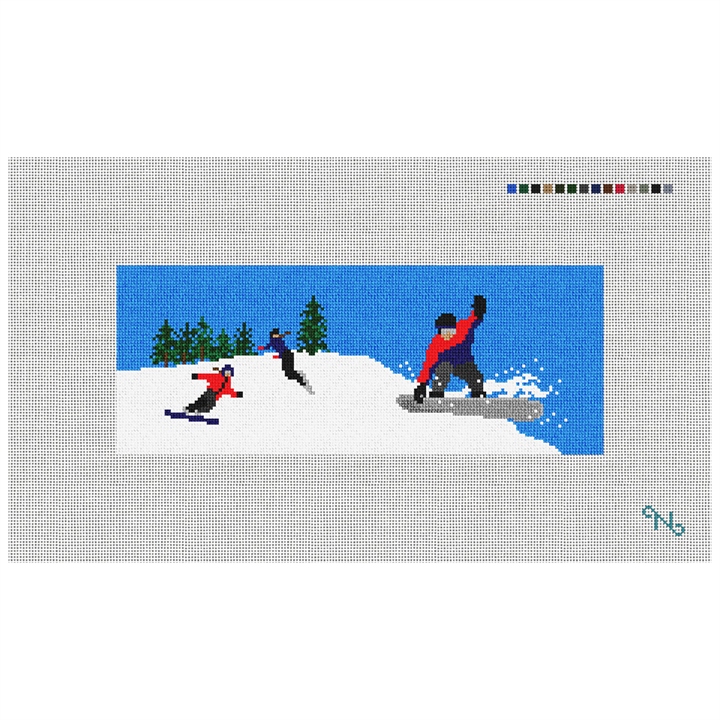 Snowboarding Needlepoint Wallet Kit Stitched Preview