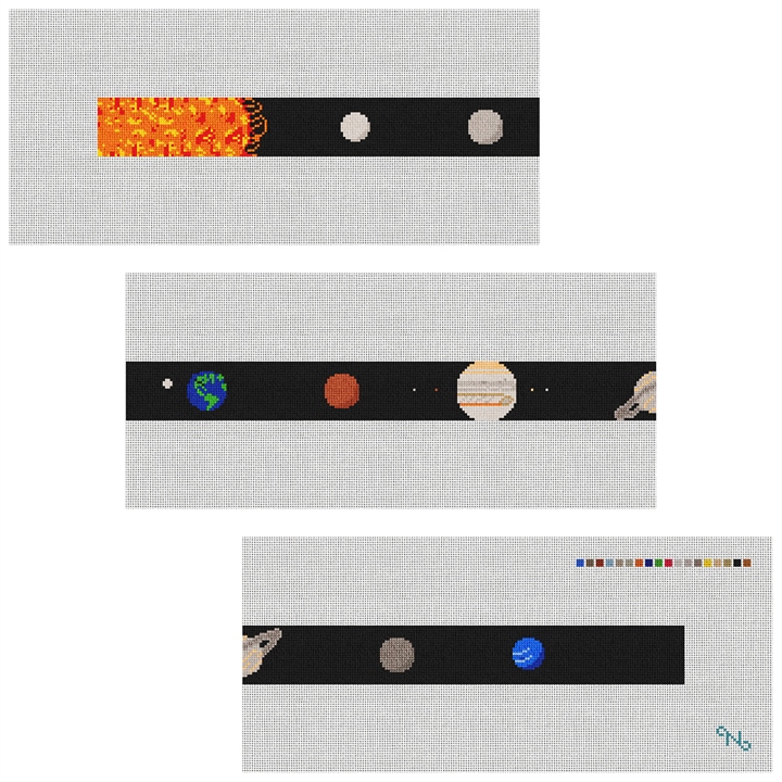 Solar System Needlepoint Belt Kit Stitched Preview