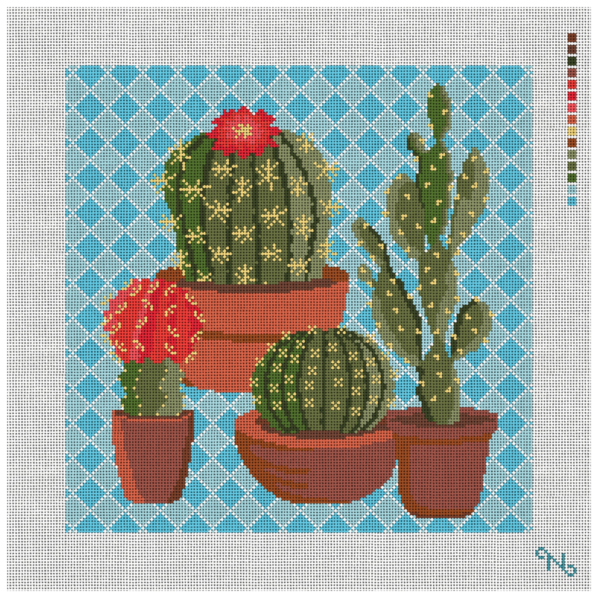 Southwestern Blue Cactus Needlepoint Pillow Kit