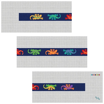 Southwestern Gecko Needlepoint Belt Kit Stitched Preview