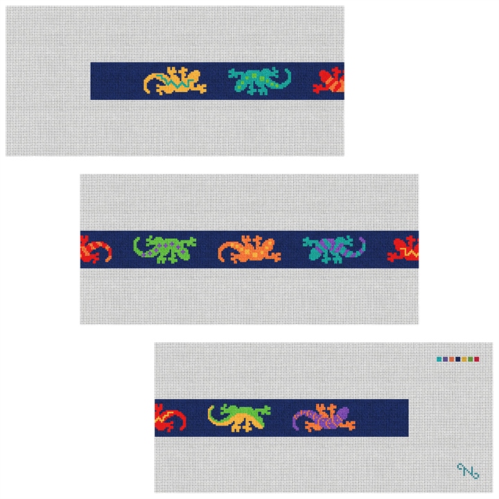 Southwestern Gecko Needlepoint Belt Kit Stitched Preview