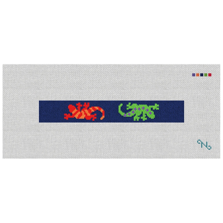 Southwestern Gecko Needlepoint Key Fob Kit Stitched Preview