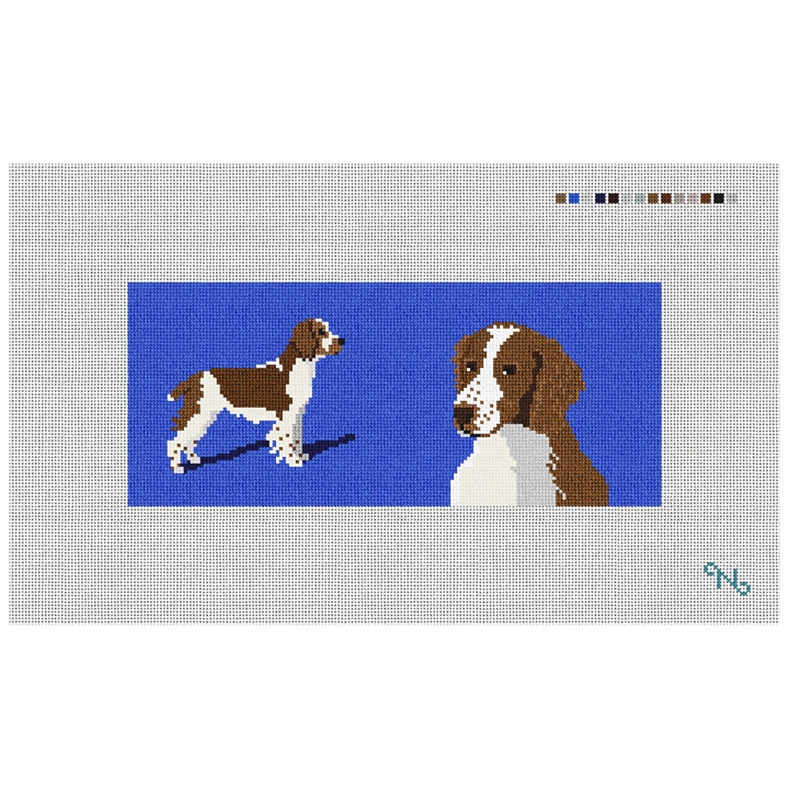 Spaniel Needlepoint Flask Kit Stitched Preview