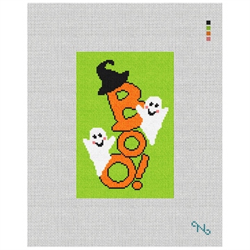 Spooky Boo Green Needlepoint Door Hanger Kit Stitched Preview