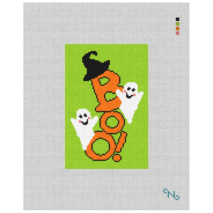 Spooky Boo Green Needlepoint Door Hanger Kit Stitched Preview