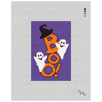 Spooky Boo Purple Needlepoint Door Hanger Kit Stitched Preview