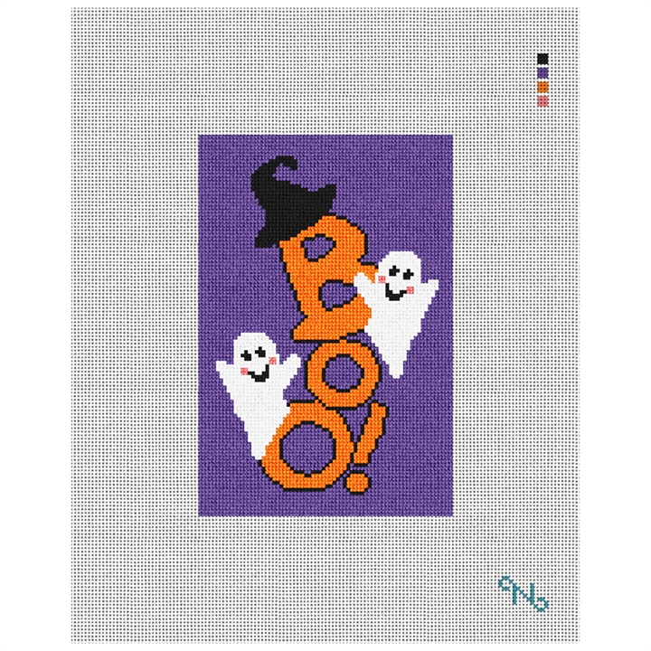 Spooky Boo Purple Needlepoint Door Hanger Kit Stitched Preview