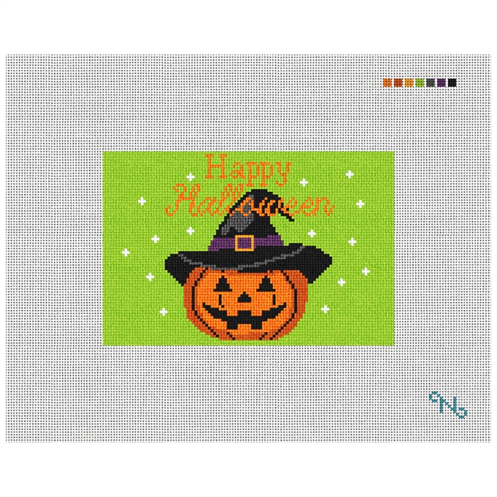 Spooky Night Green Needlepoint Door Hanger Kit Stitched Preview