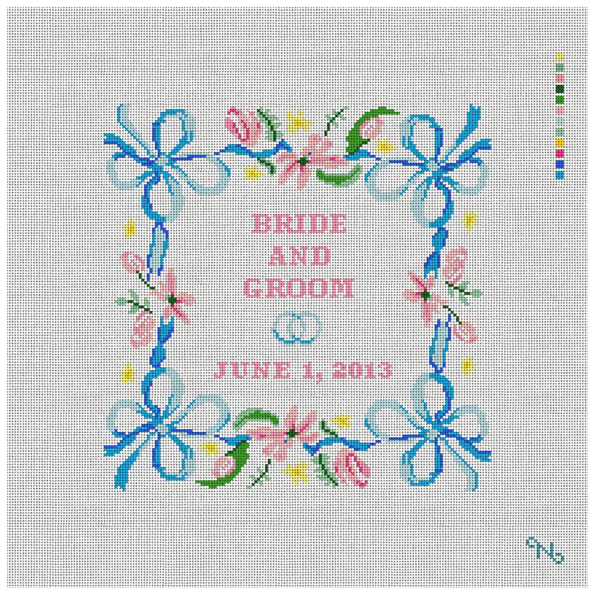 Spring Ribbon Needlepoint Wedding Pillow Kit
