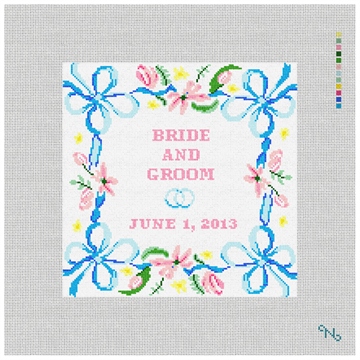 Spring Ribbon Needlepoint Wedding Pillow Kit Stitched Preview