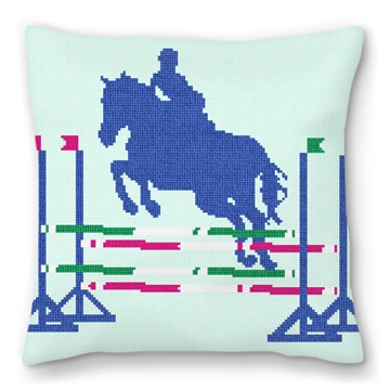 Stadium Jumping Needlepoint Pillow 