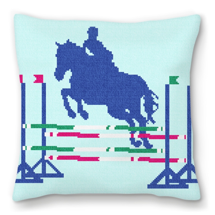 Stadium Jumping Needlepoint Pillow 