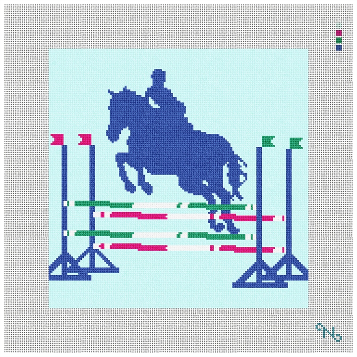 Stadium Jumping Needlepoint Pillow Kit Stitched Preview