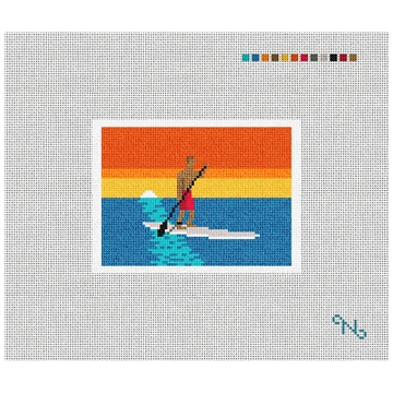Stand Up Paddling Needlepoint Card Wallet Kit Stitched Preview