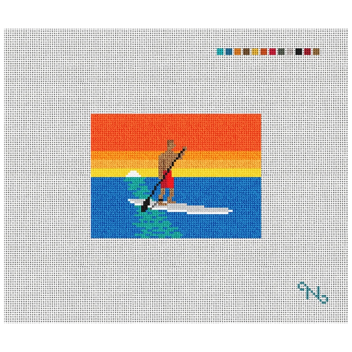 Stand Up Paddling Needlepoint Card Wallet Kit Stitched Preview