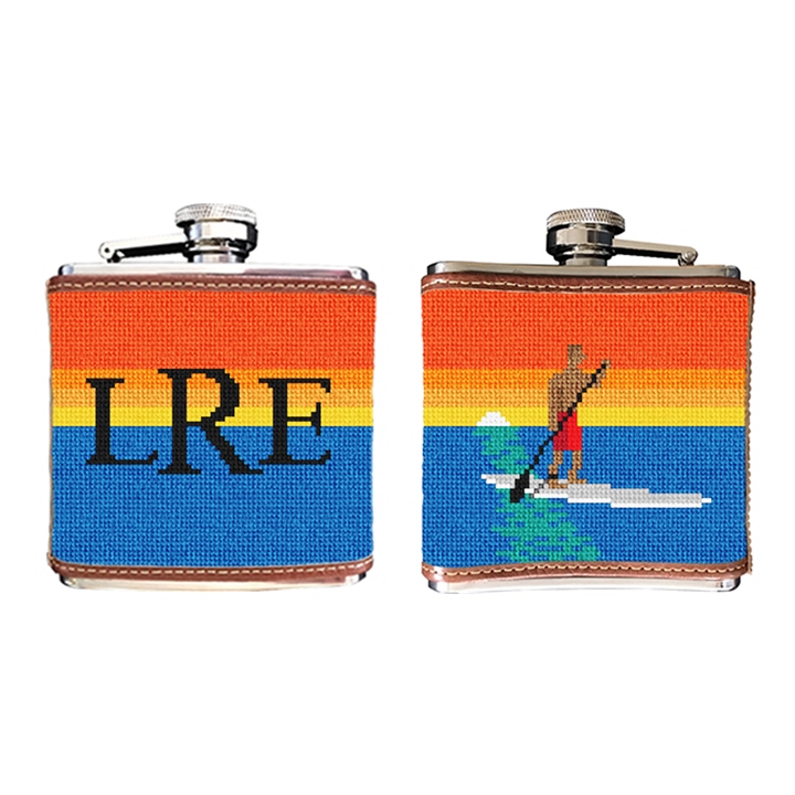 Stand Up Paddling Needlepoint Flask