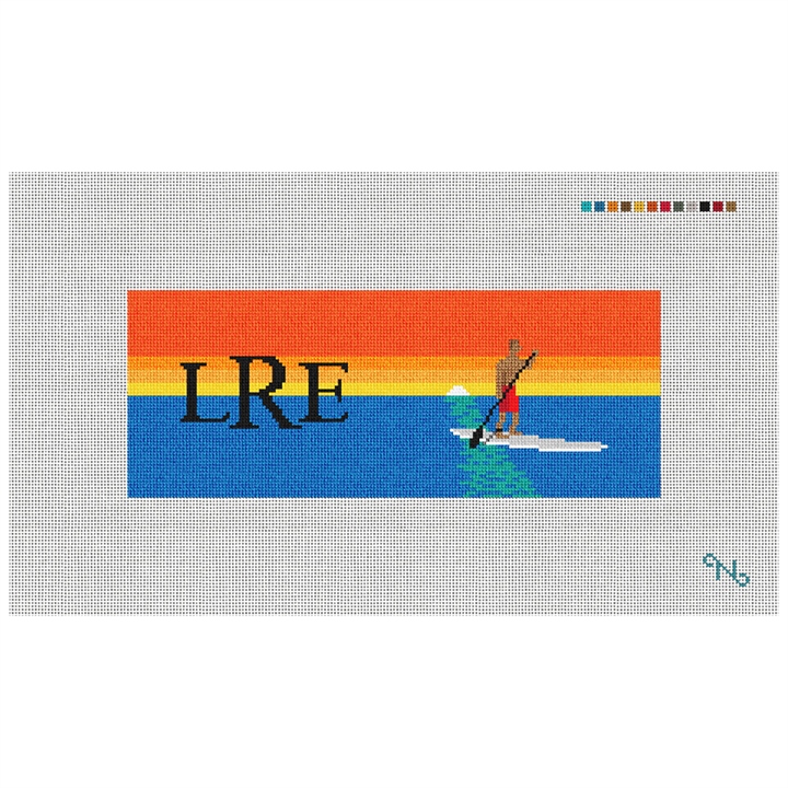 Stand Up Paddling Needlepoint Wallet Kit Stitched Preview