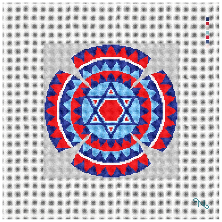 Star of David Kippah Needlepoint Kit Stitched Preview