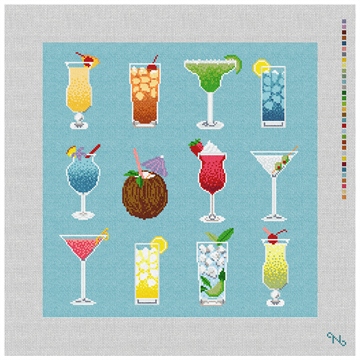 Summertime Cocktails Needlepoint Pillow Kit Stitched Preview