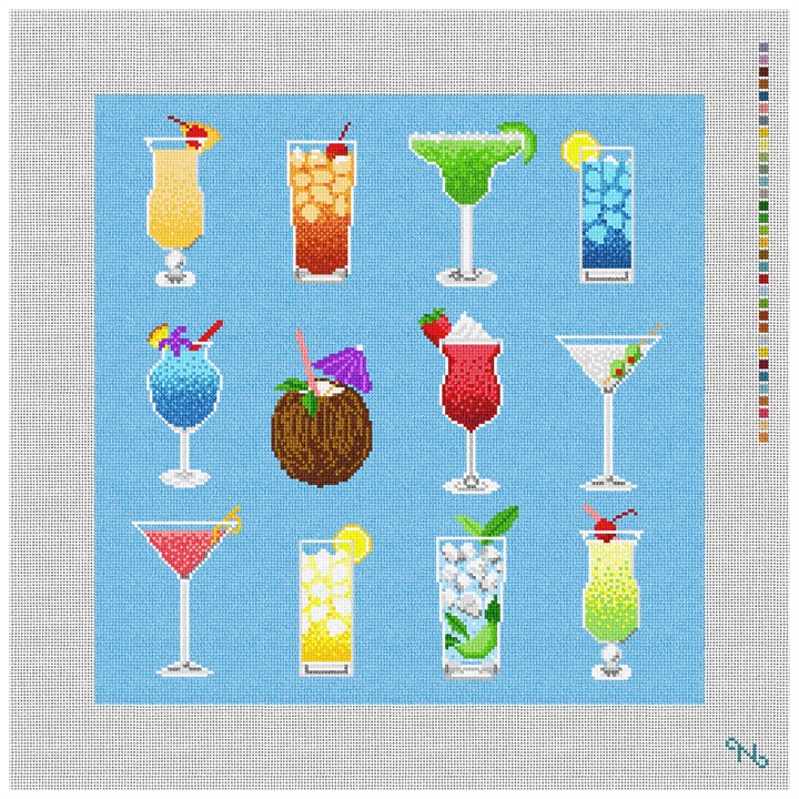 Summertime Cocktails Needlepoint Pillow Kit Stitched Preview