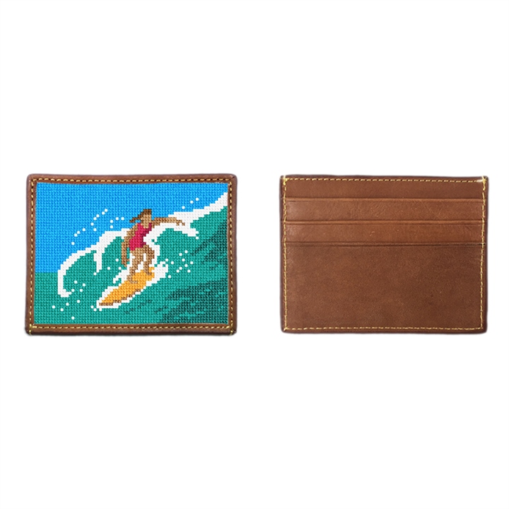 Surfing Girl Needlepoint Card Wallet