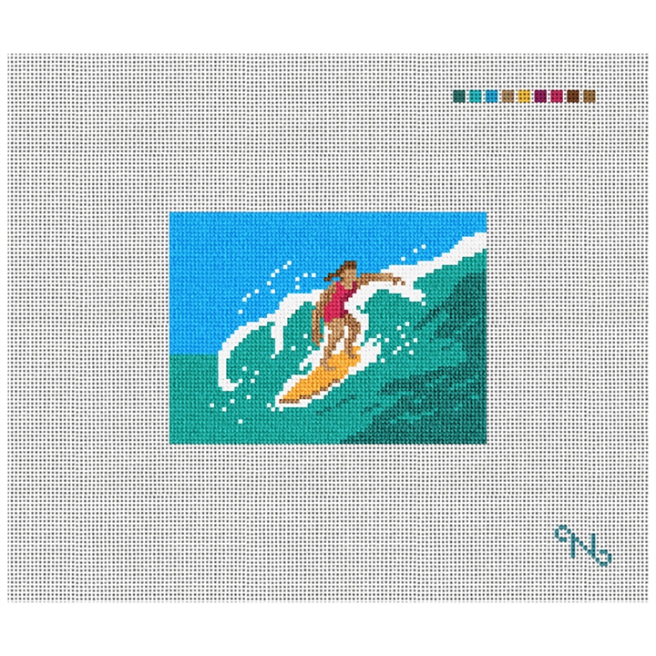 Surfing Girl Needlepoint Card Wallet Kit Stitched Preview