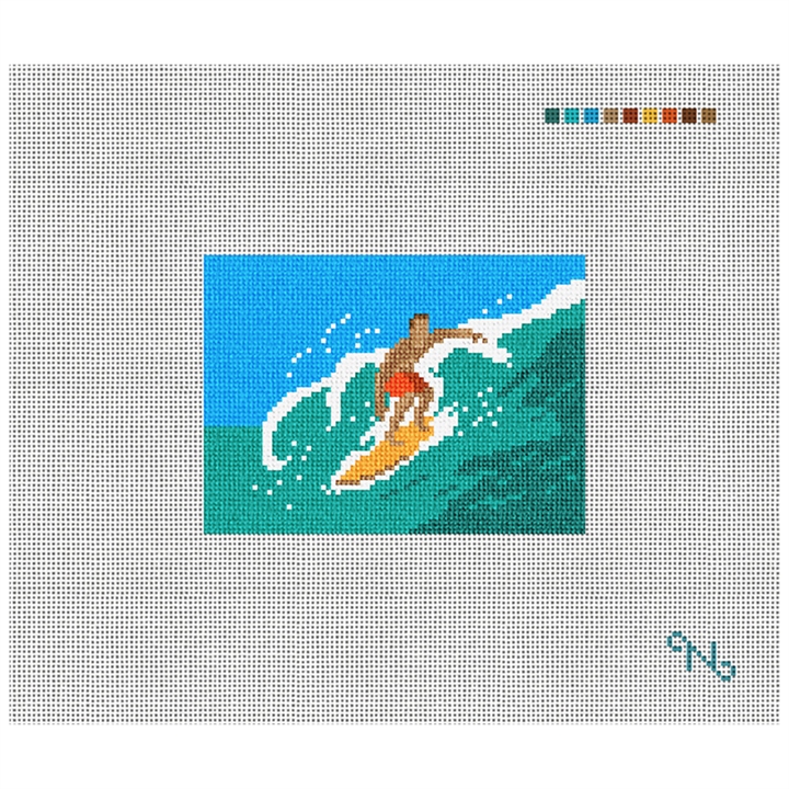 Surfing Needlepoint Card Wallet Kit Stitched Preview