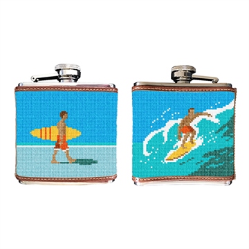 Surfing Needlepoint Flask