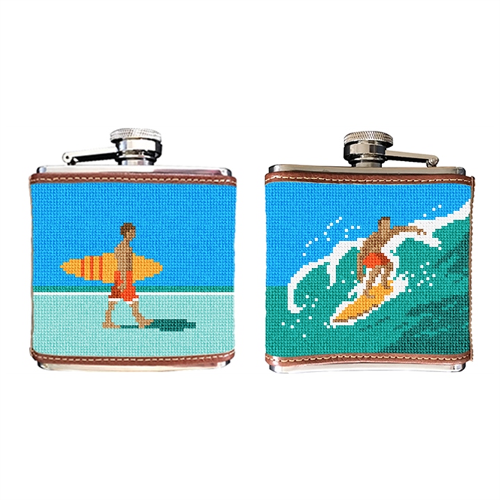 Surfing Needlepoint Flask