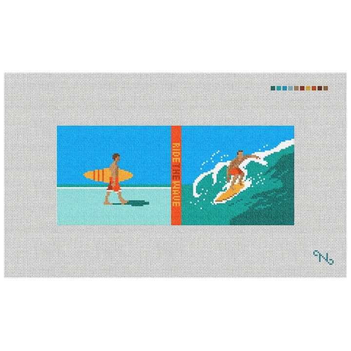 Surfing Needlepoint Flask Kit Stitched Preview