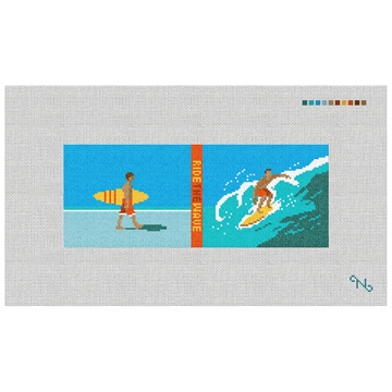 Surfing Needlepoint Wallet Kit Stitched Preview