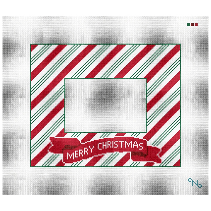 Sweet Candy Stripes Picture Frame Needlepoint Kit Stitched Preview