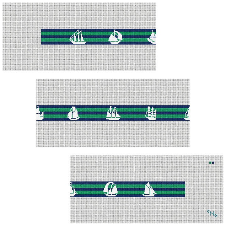 Tall Ship Marine Needlepoint Belt Kit Stitched Preview