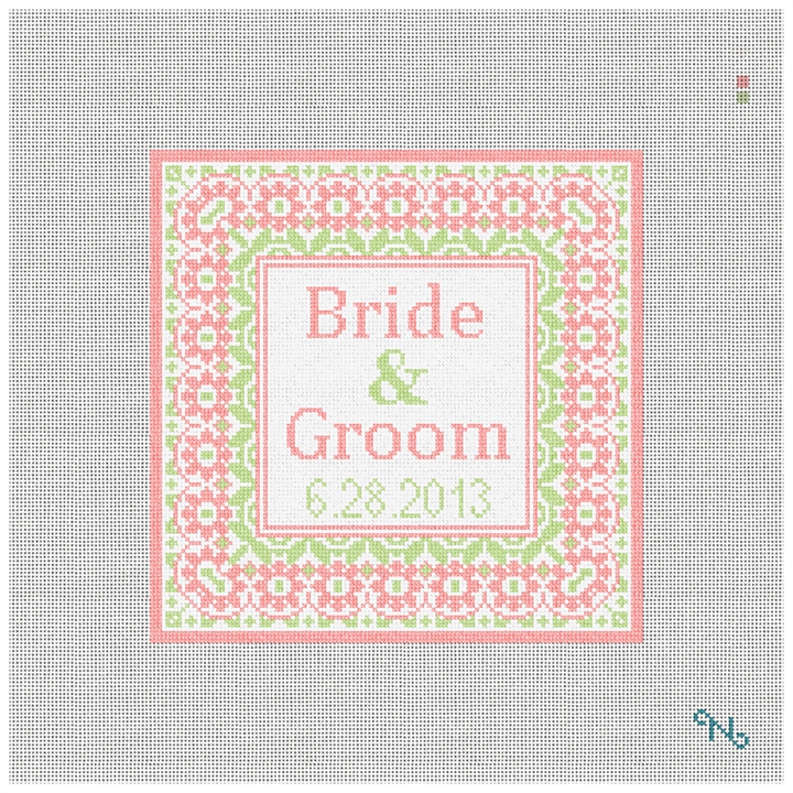 Taza Needlepoint Wedding Ring Pillow Kit Stitched Preview
