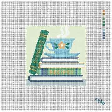 Teacup and Books Needlepoint Coaster Kit Stitched Preview