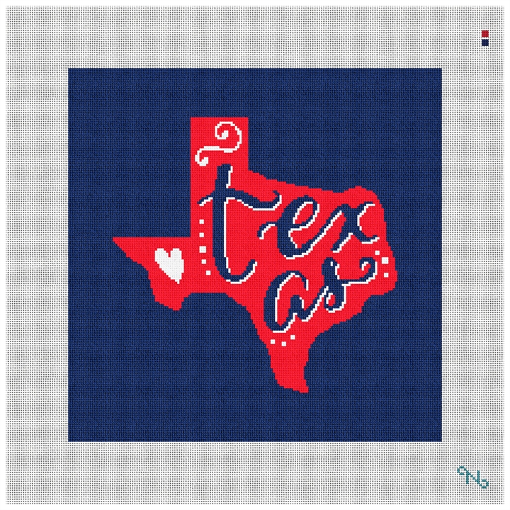 Texas Red and Blue Needlepoint Pillow Kit Stitched Preview