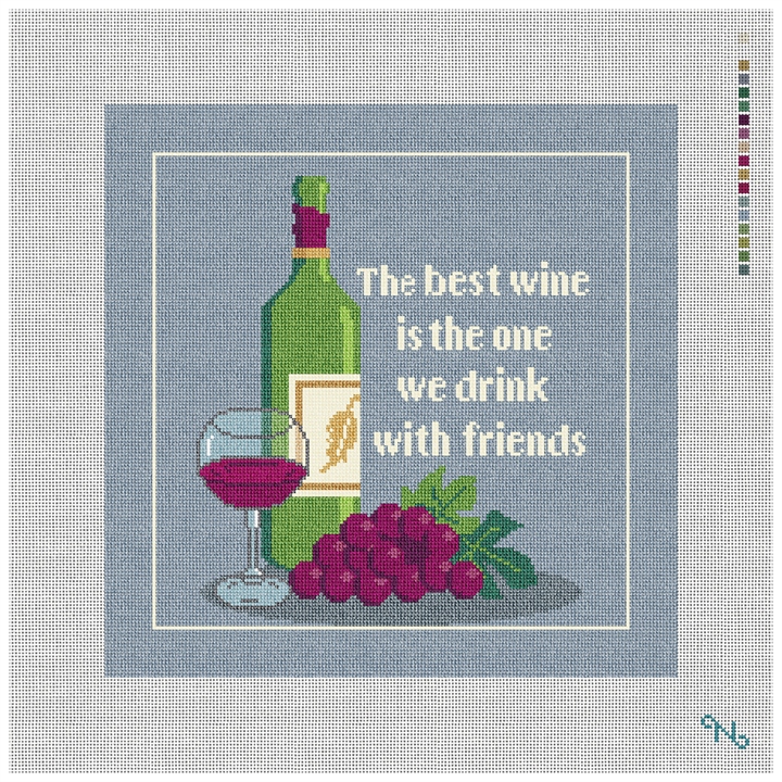 The Best Wine Needlepoint Pillow Kit Stitched Preview