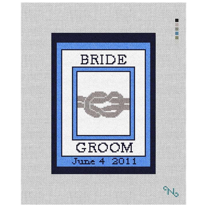 The Knot Ring Bearer Needlepoint Pillow Kit Stitched Preview