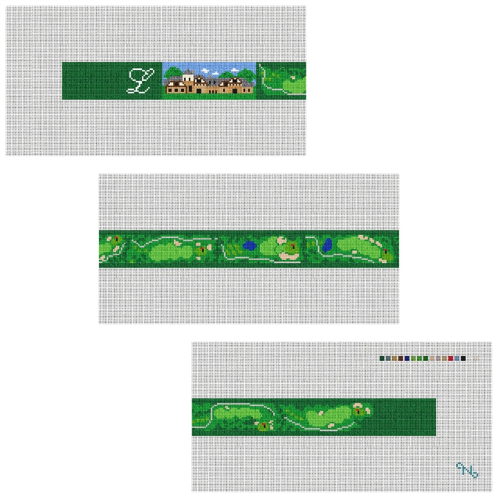 The Ledges Golf Course Needlepoint Belt Kit Stitched Preview