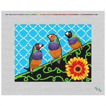 Three Birds Needlepoint Kit Stitched Preview