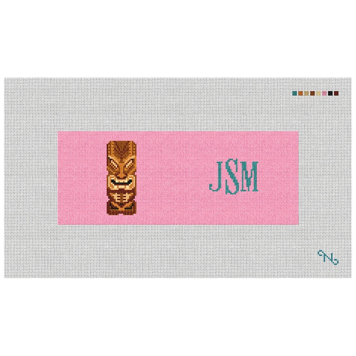 Tiki Needlepoint Wallet Kit Stitched Preview