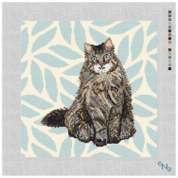 Timid Tabby Cat Needlepoint Pillow Kit Stitched Preview
