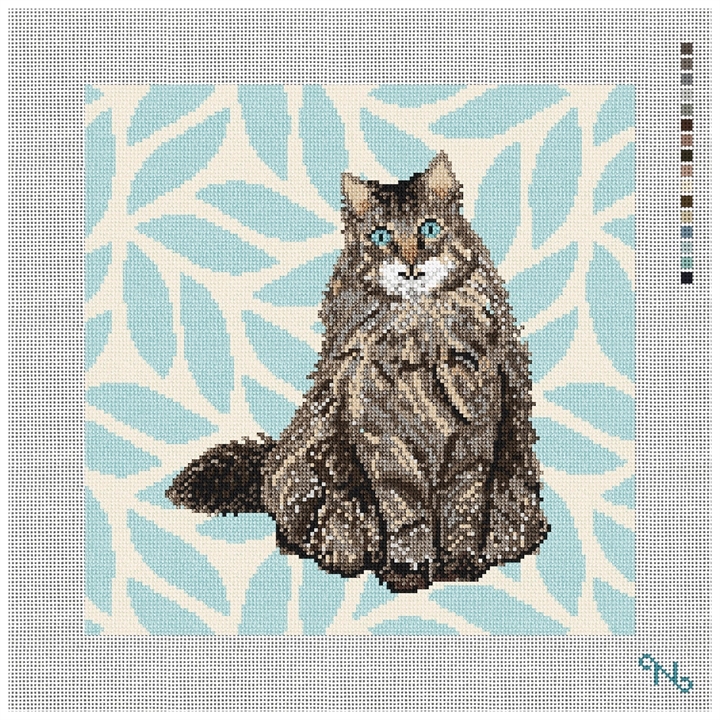 Timid Tabby Cat Needlepoint Pillow Kit Stitched Preview