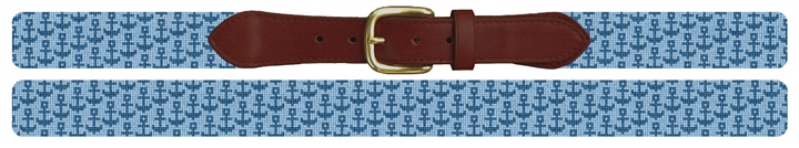 Tiny Anchors Blue Needlepoint Belt 