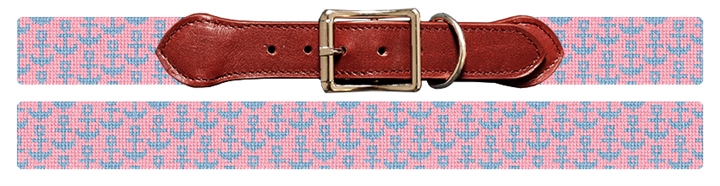 Tiny Anchors Pink Needlepoint Dog Collar 