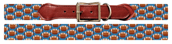 Tiny Footballs Blue Needlepoint Dog Collar