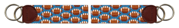 Tiny Footballs Blue Needlepoint Key Fob